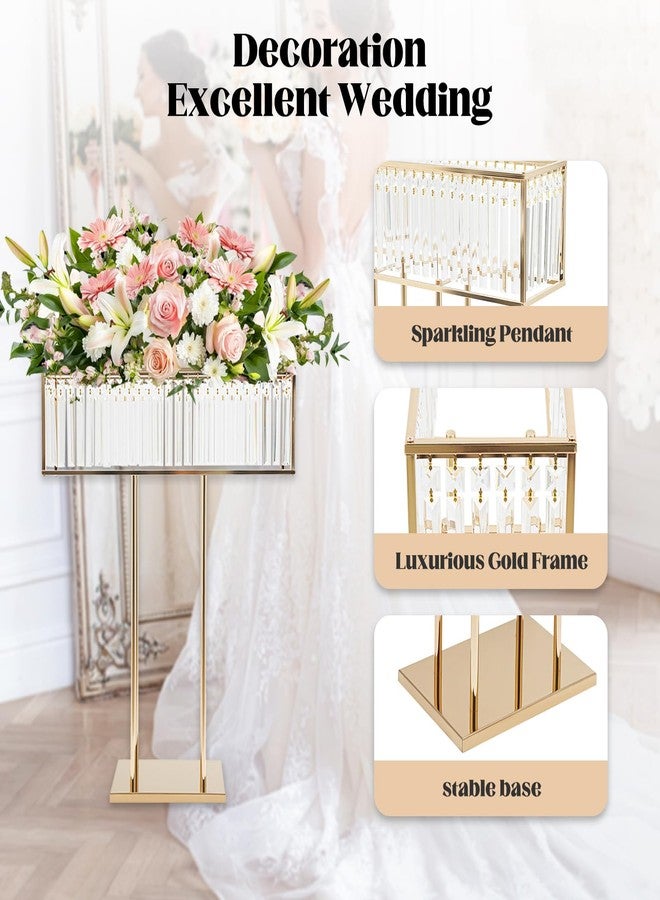 YCWSPEMR Tall Crystal Flower Stand for Wedding Centerpieces - 28" x 12" Gold Metal Pedestal with Sparkling Crystal Pendants, Elegant Flower Vase Stand for Tables, Parties, Banquets & Event Decorations - Image 2